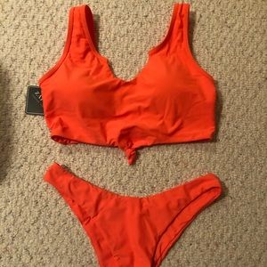 neon knitted high cut tank bikini